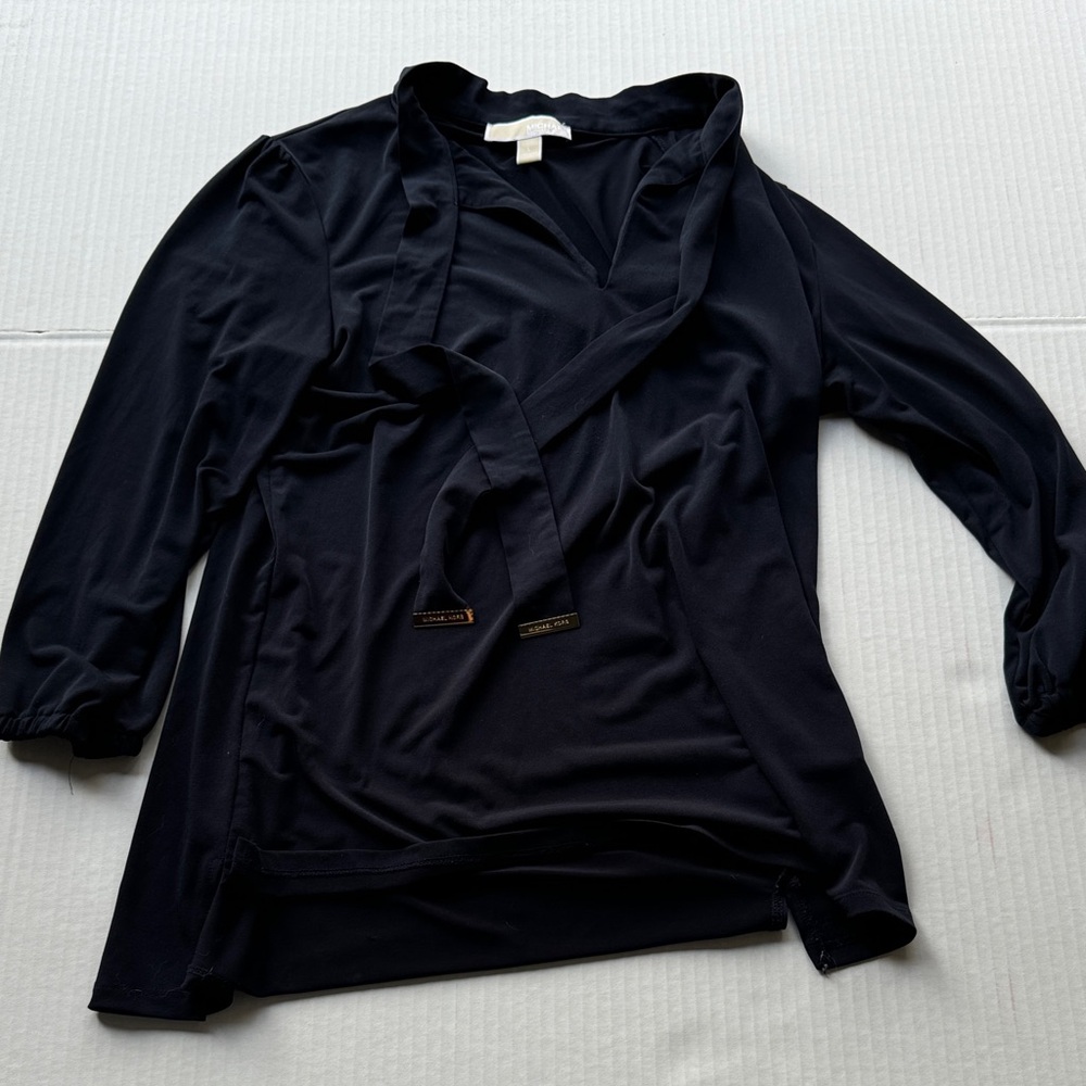 Michael Kors Black Tie-Neck Long Sleeve Top
